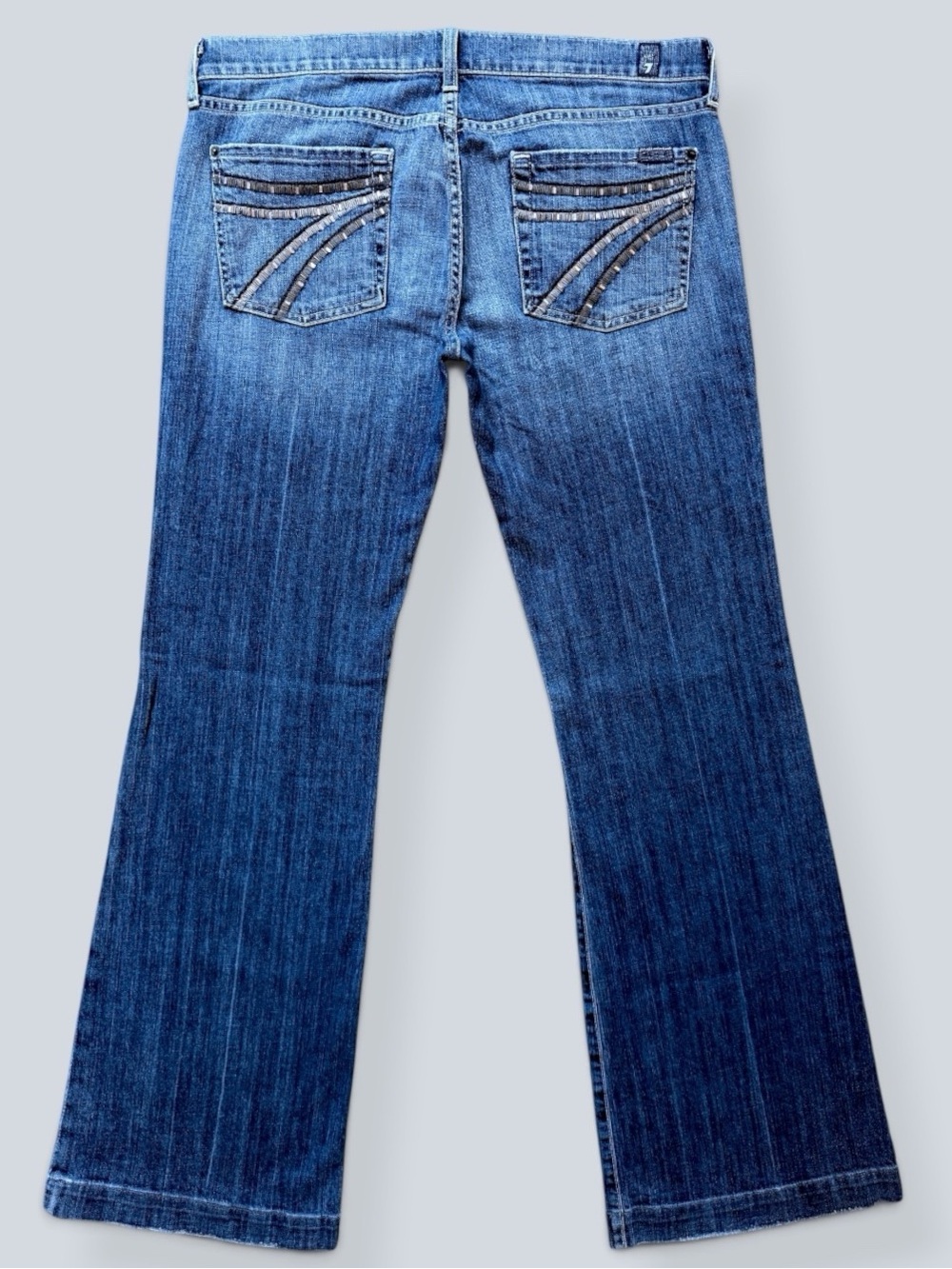 Vintage 7 For All Mankind Dojo Flare Jeans 32 Crystal Embellished Pocket USA Y2K - Picture 3 of 16